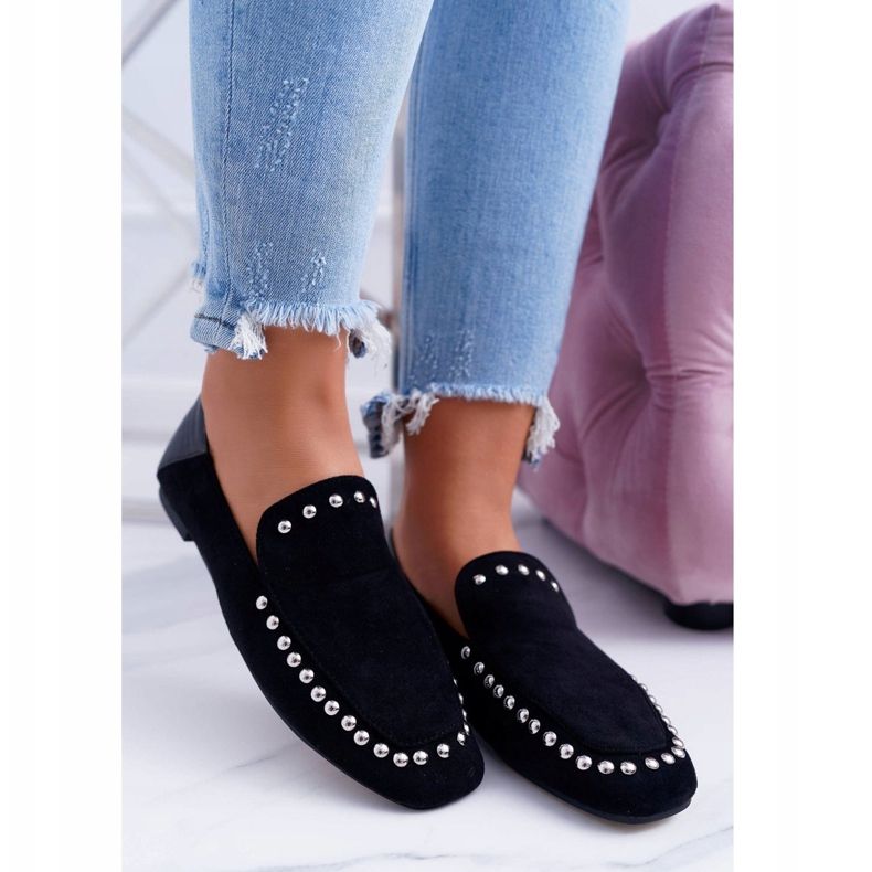 Lu Boo Black Lords Ballerinas för kvinnor med Planta -strass svart 1