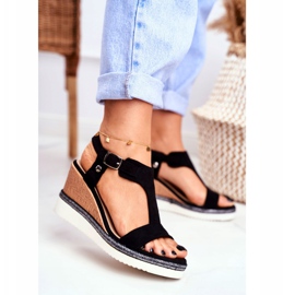 BUGO Sandaler för kvinnor på kil Svart Rosa 2