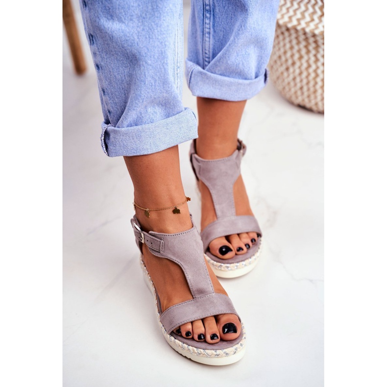 BUGO Kvinnors sandaler på kil Grå Rosa 1