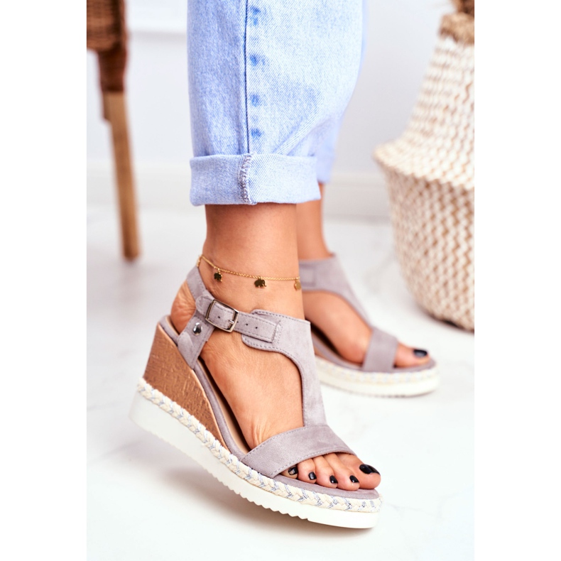 BUGO Kvinnors sandaler på kil Grå Rosa 2