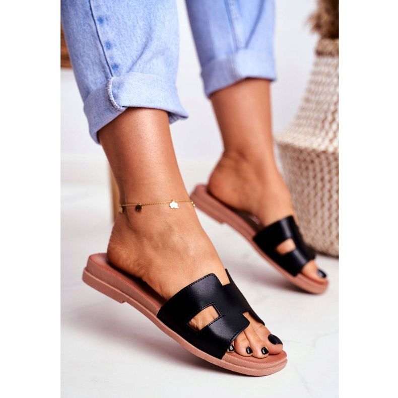 BUGO Kvinnors svarta geometriska klassiska Theodora tofflor 1