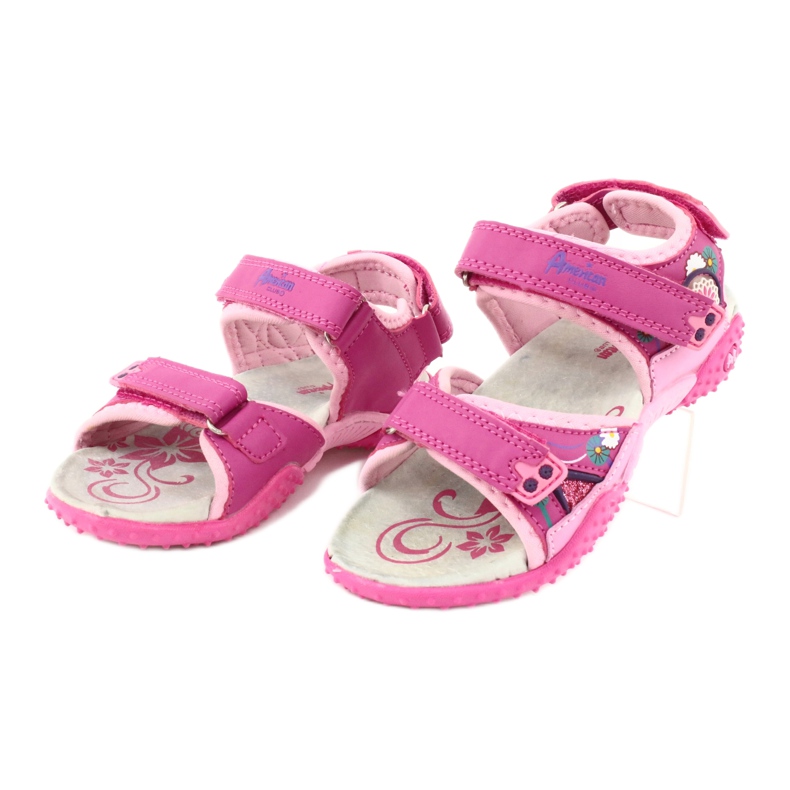 American Club Flickas sandaler med läderinsats amerikansk 1232 rosa purpur 1