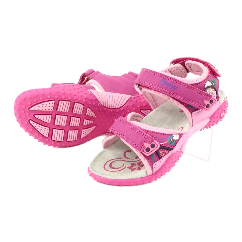 American Club Flickas sandaler med läderinsats amerikansk 1232 rosa purpur 2