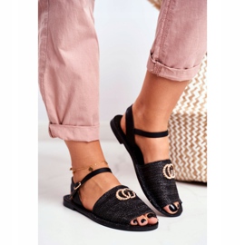 Svarta kvinnors platta sandaler Lu Boo Flätad Felicia 2