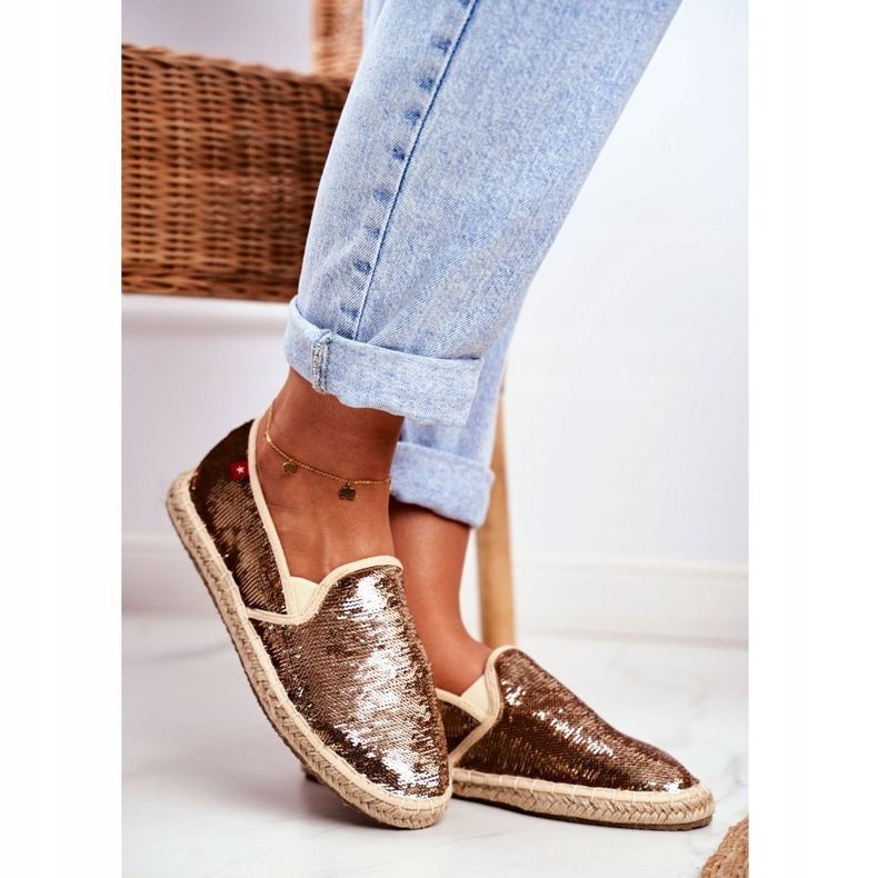 Dam Espadrilles Big Star Iridescent Paljetter Guld DD274A161 gyllene 1