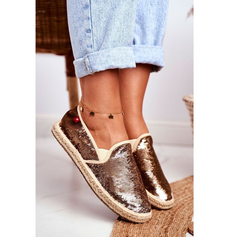 Dam Espadrilles Big Star Iridescent Paljetter Guld DD274A161 gyllene 2