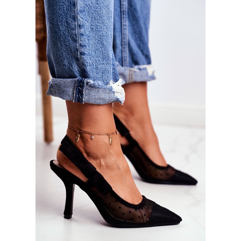 LU BOO Kvinnors höga klackar Lolita mesh svart 1