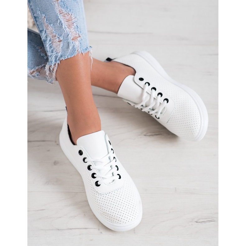 SHELOVET Openwork sneakers med ekoläder vit 1