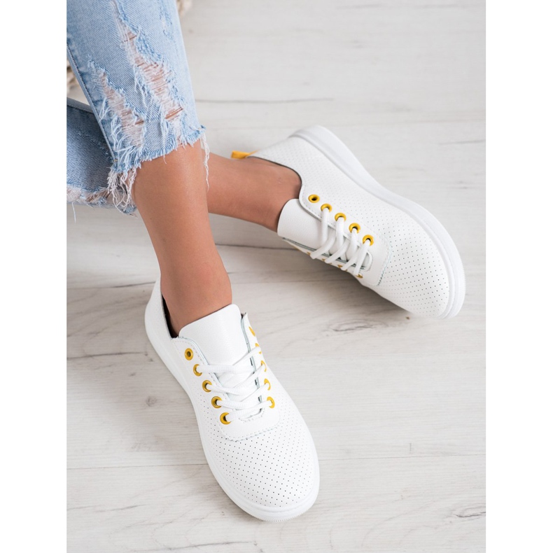 SHELOVET Openwork sneakers med ekoläder vit 2