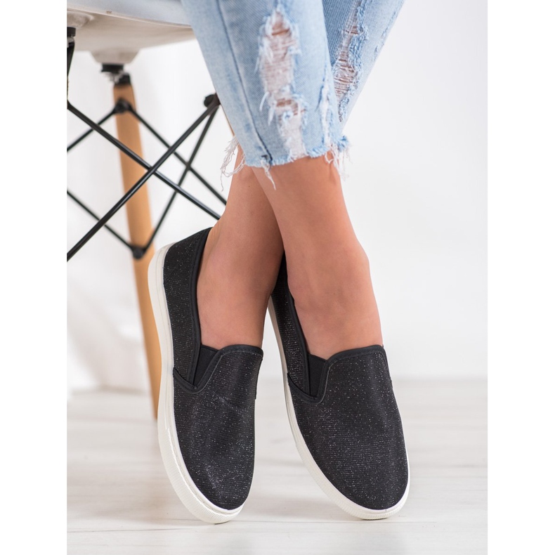 SHELOVET Slip-on sneakers med glitter svart 1