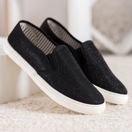 SHELOVET Slip-on sneakers med glitter svart 2