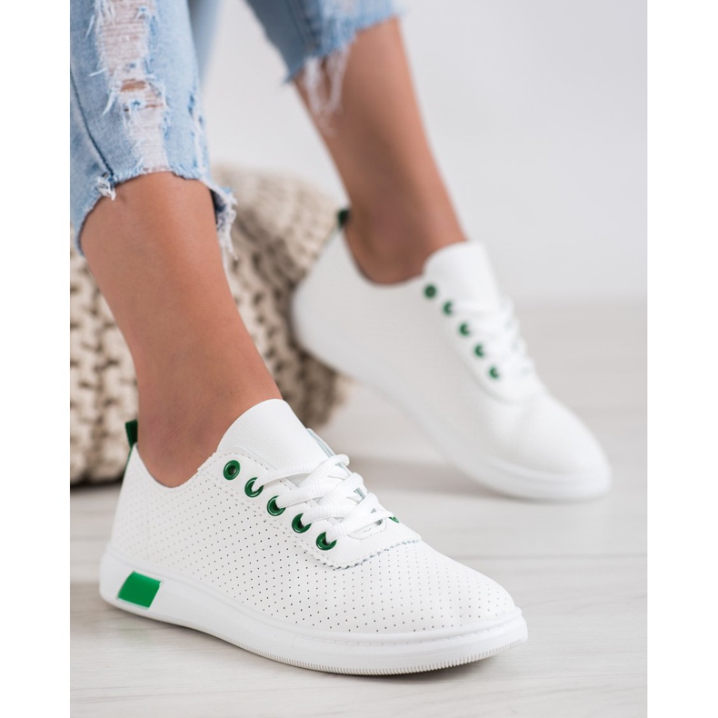 SHELOVET Openwork sneakers med ekoläder vit 2