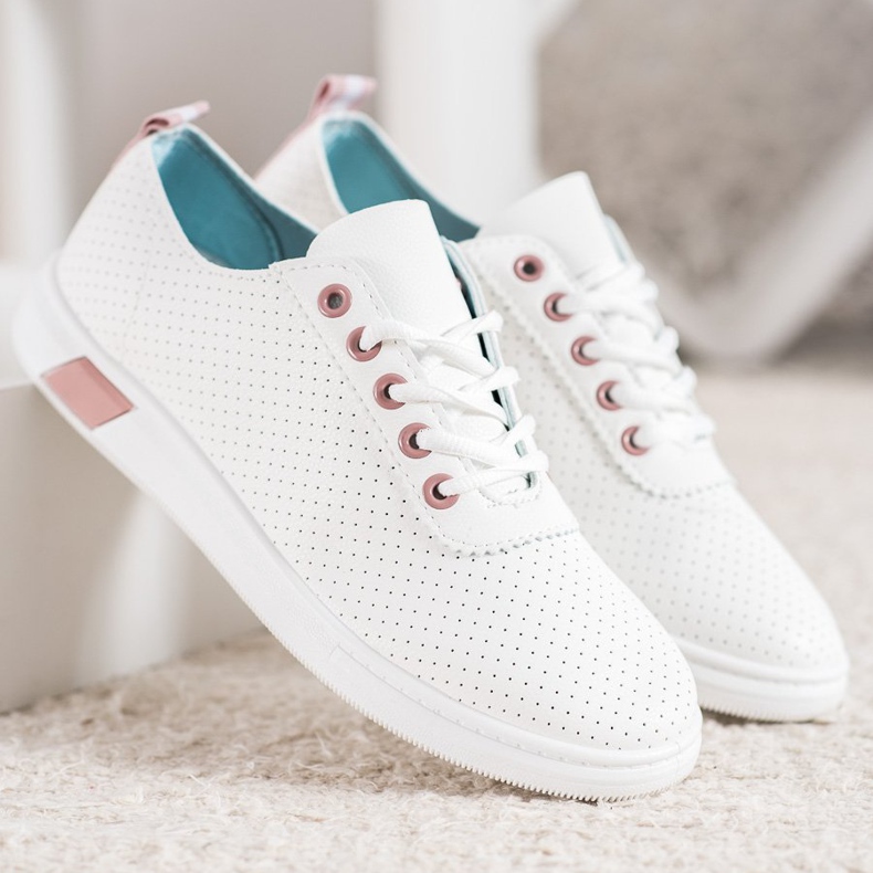 SHELOVET Openwork sneakers med ekoläder vit 2