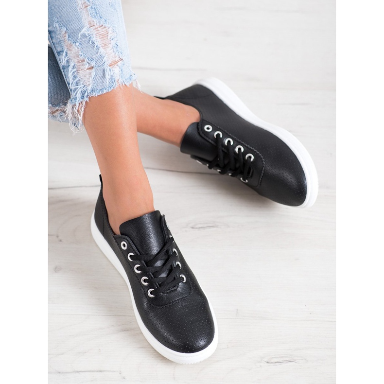 SHELOVET Openwork sneakers med ekoläder svart 1