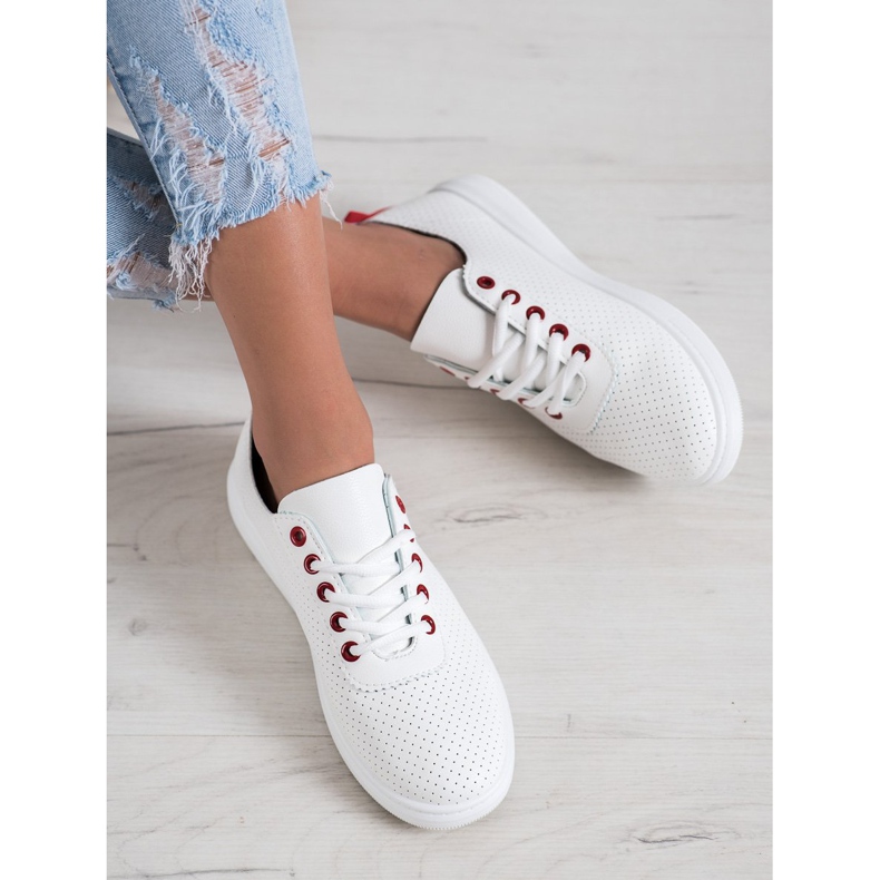 SHELOVET Openwork sneakers med ekoläder vit 1