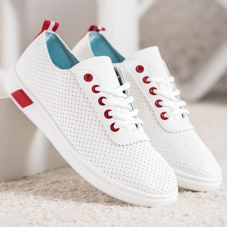 SHELOVET Openwork sneakers med ekoläder vit 2