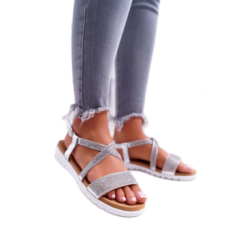 Sandaler för kvinnor Lu Boo med Cubic Zirconia 406-5 Silver Stella grå 1