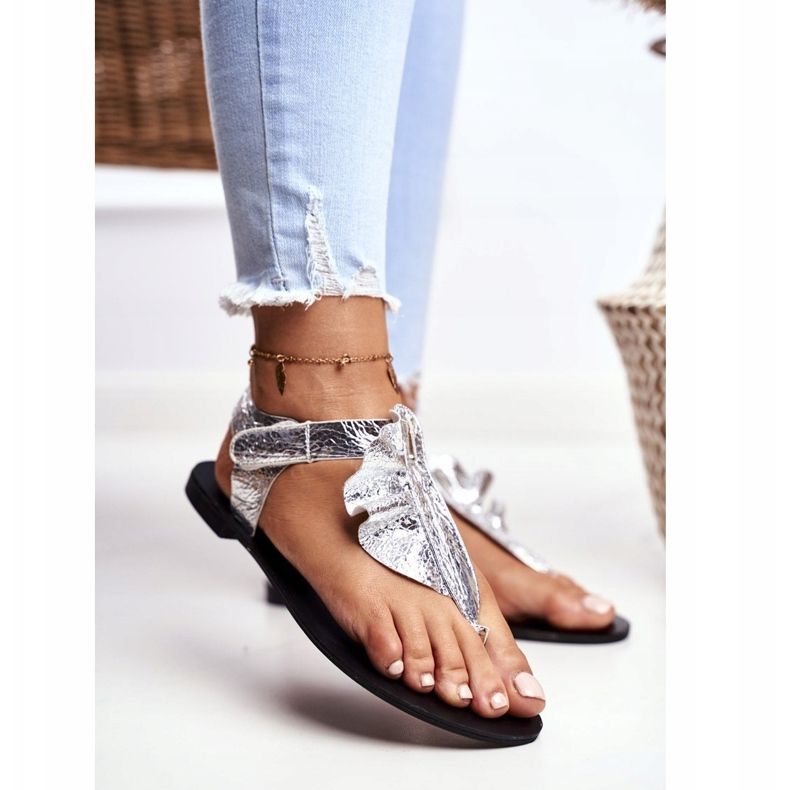 Lu Boo Sandaler Metalliska flip-flops Lottie kardborreband grå 1
