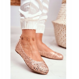 Lu Boo Ballerinor för kvinnor Rose Gold Openwork Flätad Carry rosa 1