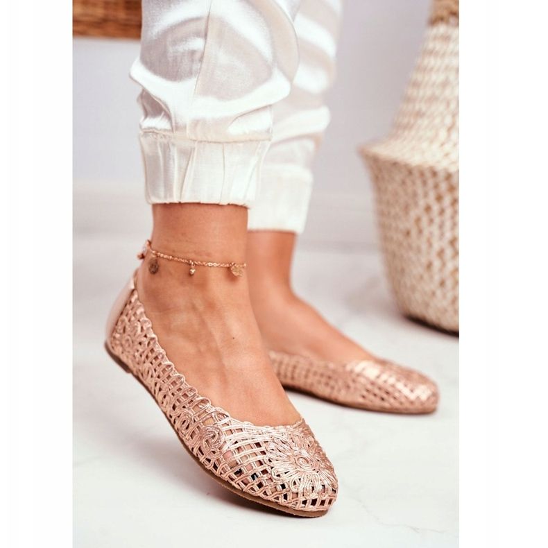 Lu Boo Ballerinor för kvinnor Rose Gold Openwork Flätad Carry rosa 1