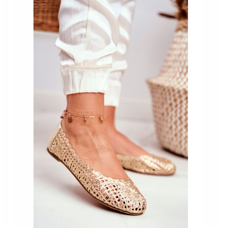 Lu Boo Kvinnors Ballerinor Guld Openwork Flätad Bär gyllene 2