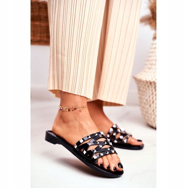 LU BOO Kvinnors svarta tofflor gummipatty dubbar 1