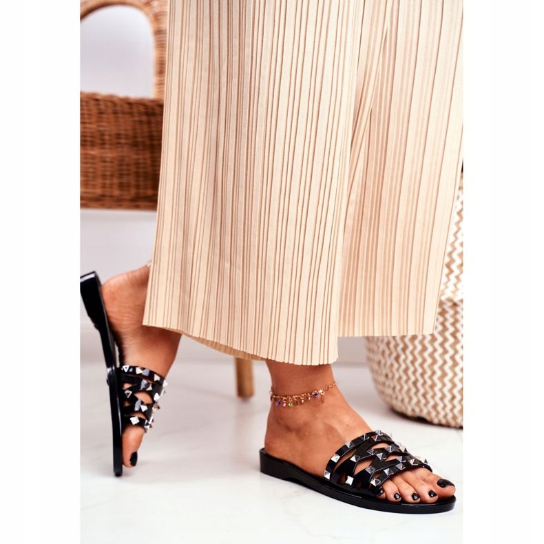 LU BOO Kvinnors svarta tofflor gummipatty dubbar 2