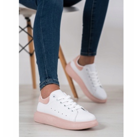 SHELOVET Sneakers på en pulverplattform vit rosa 2