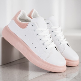 SHELOVET Sneakers på en pulverplattform vit rosa 1