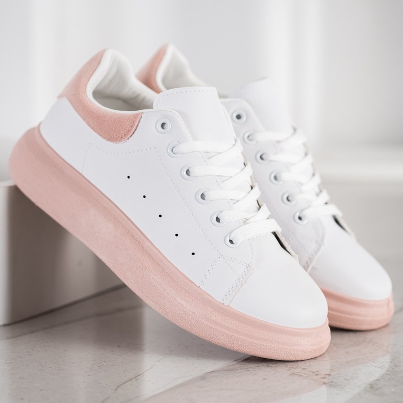 SHELOVET Sneakers på en pulverplattform vit rosa 1