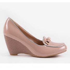 Beige kilpumpar med rosett 0088-4 brun 1