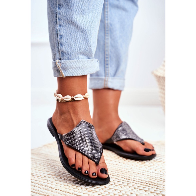 Lu Boo Gummi Tofflor Dam Svarta flip-flops med paljetter Anika 1