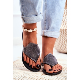 Lu Boo Gummi Tofflor Dam Svarta flip-flops med paljetter Anika 2