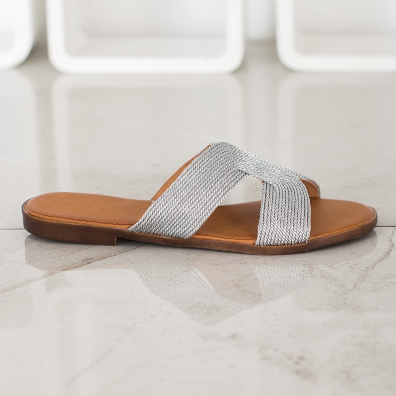 SHELOVET Snygga silver tofflor grå 2