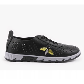 Svarta openwork-sneakers med avtryck av JH81171-3 1