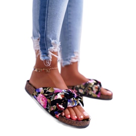 SEA Kvinnors svarta tofflor på korkblommor Wendy's Bow violett rosa gyllene 1