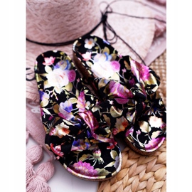 SEA Kvinnors svarta tofflor på korkblommor Wendy's Bow violett rosa gyllene 3