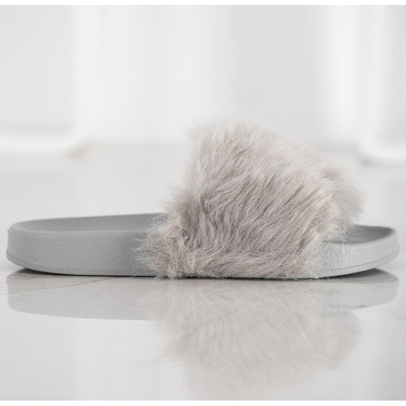 SHELOVET Gummi tofflor med päls grå 1