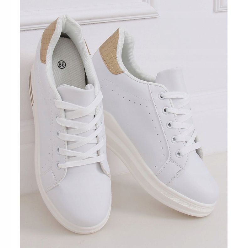 Vita MY-0367 WHITE / GOLD sneakers på en dold kil gyllene 1