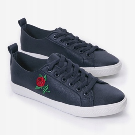 Marinblå sneakers med blomma 1727-02 2