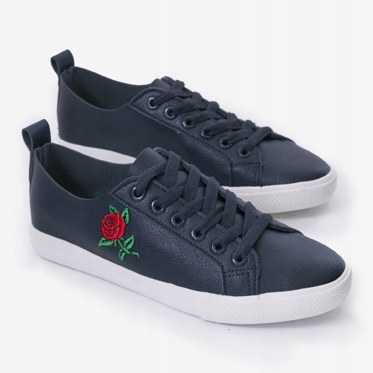Marinblå sneakers med blomma 1727-02 2
