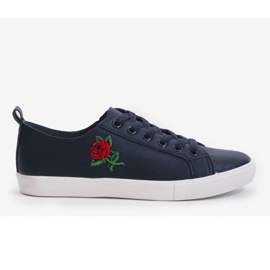 Marinblå sneakers med blomma 1727-02 1