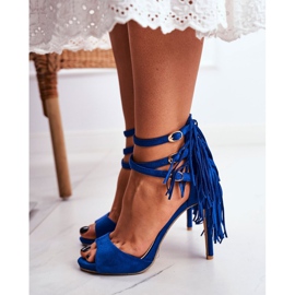 LU BOO Kvinnors sandaler på en högklackad gladiatorblå karneval 1