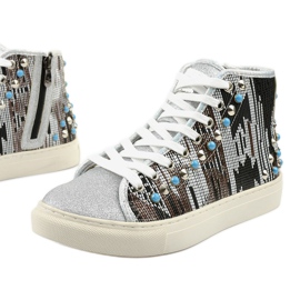 Silverhöga sneakers rikt dekorerade D17-27027 grå mångfärgad 1