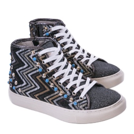 Svarta höga sneakers rikt dekorerade D17-27027 mångfärgad 1