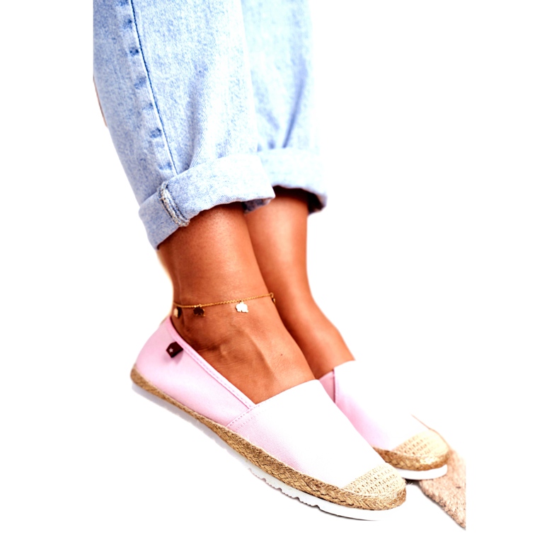 Kvinnors Espadriller, Flätad Sole Pink Big Star DD274728 beige rosa gyllene 2