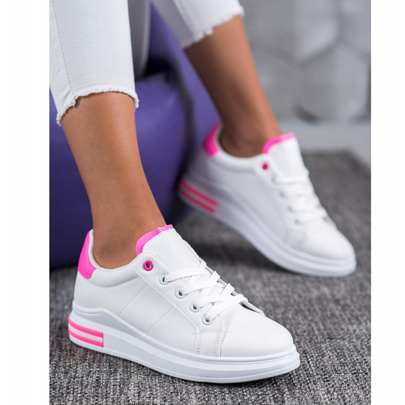 SHELOVET Moderiktiga knutna sneakers vit rosa 1