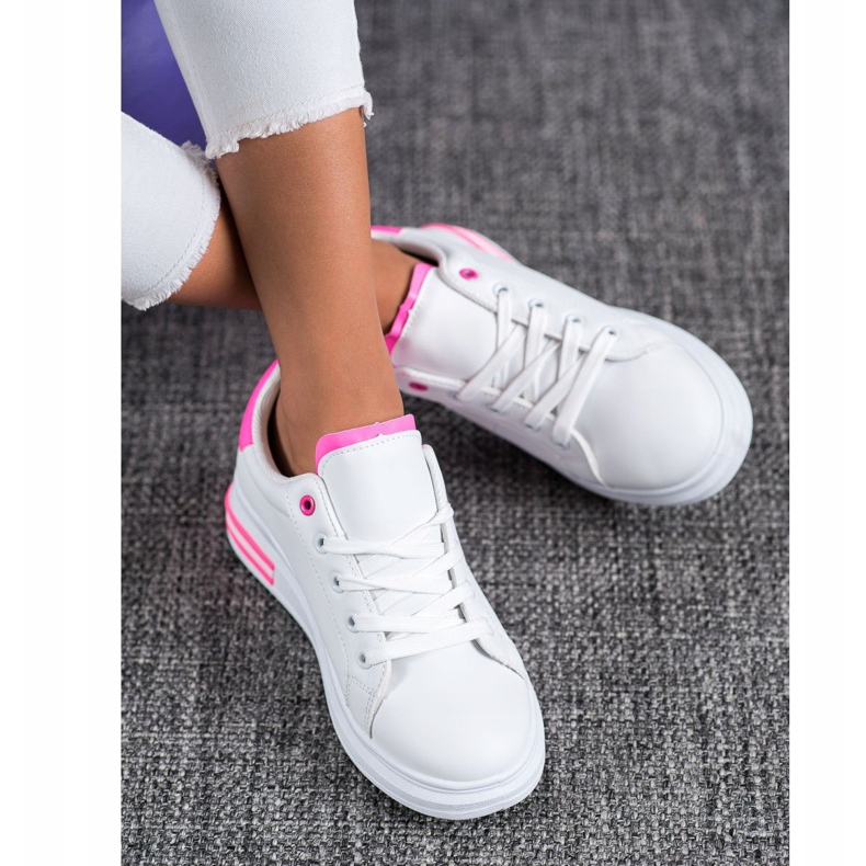 SHELOVET Moderiktiga knutna sneakers vit rosa 2