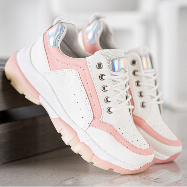 SHELOVET Eco Leather Sneakers vit rosa 2