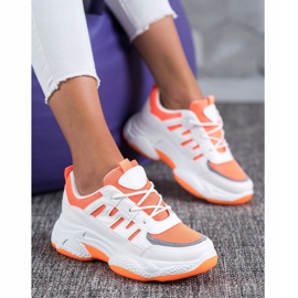SHELOVET Bekväma sneakers med mesh vit orange 1